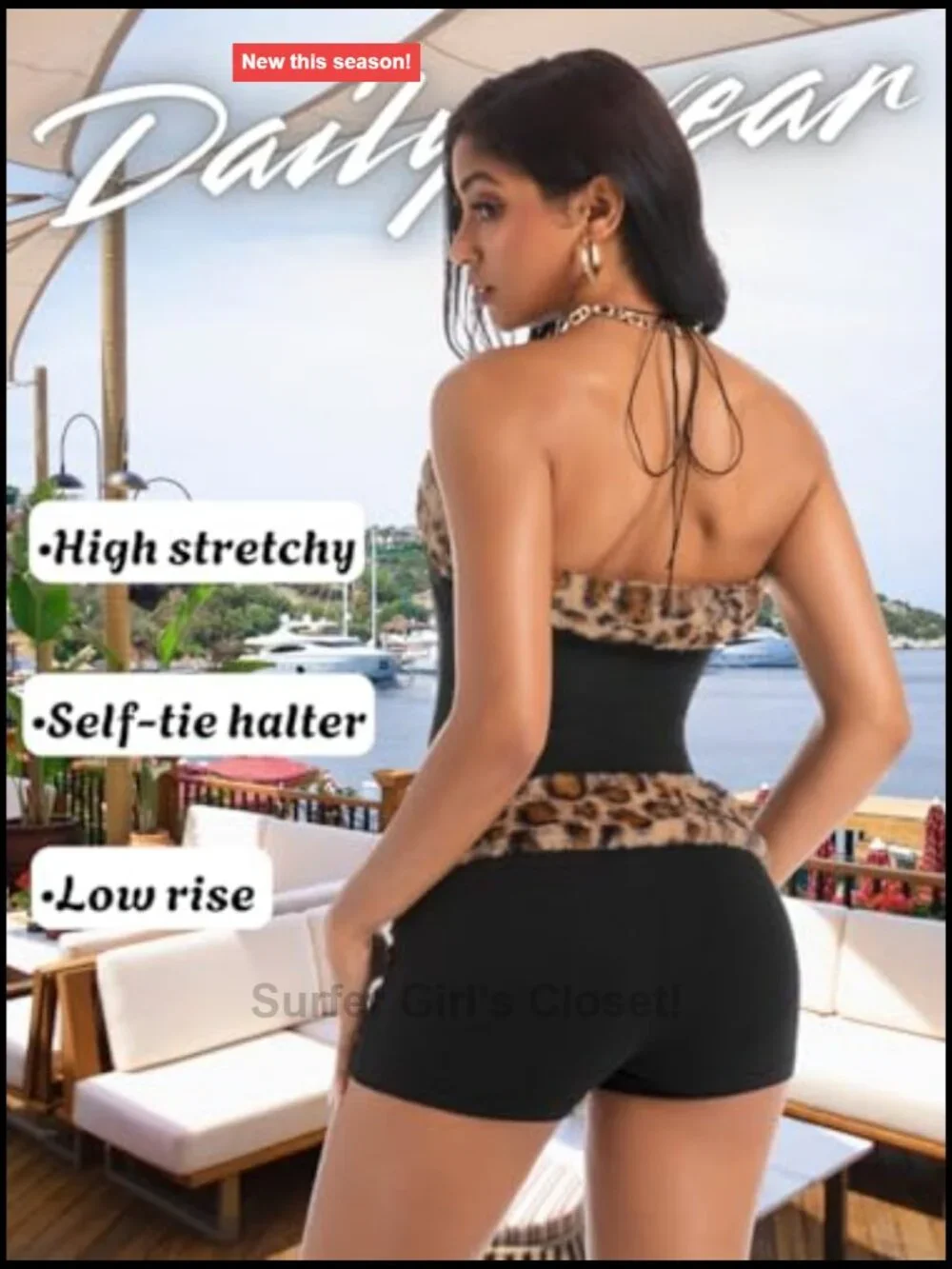 Animal Print Two Piece Club Outfit Halter Top Booty Shorts